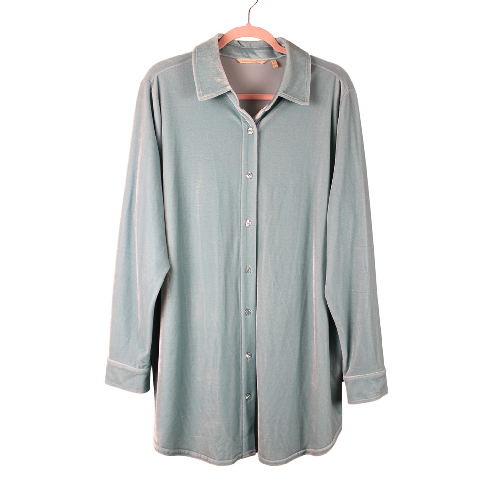 Soft Surroundings Casual Luxe Relaxed Glam Teal Velvet Boyfriend Tunic Top XL